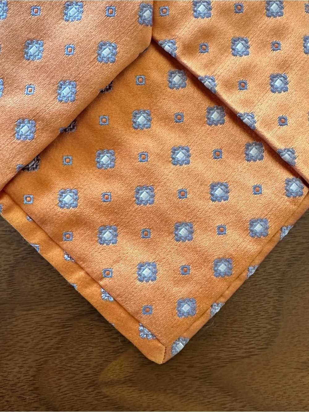 Brooks Brothers Orange Silk Tie with Light Blue Medallions